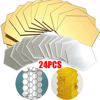 1/24pcs 3D Mirror Wall Sticker Hexagon Acrylic Self Adhesive Mirror Stickers Art Wall Decals Mosaic Tiles DIY Home Bedroom Decor