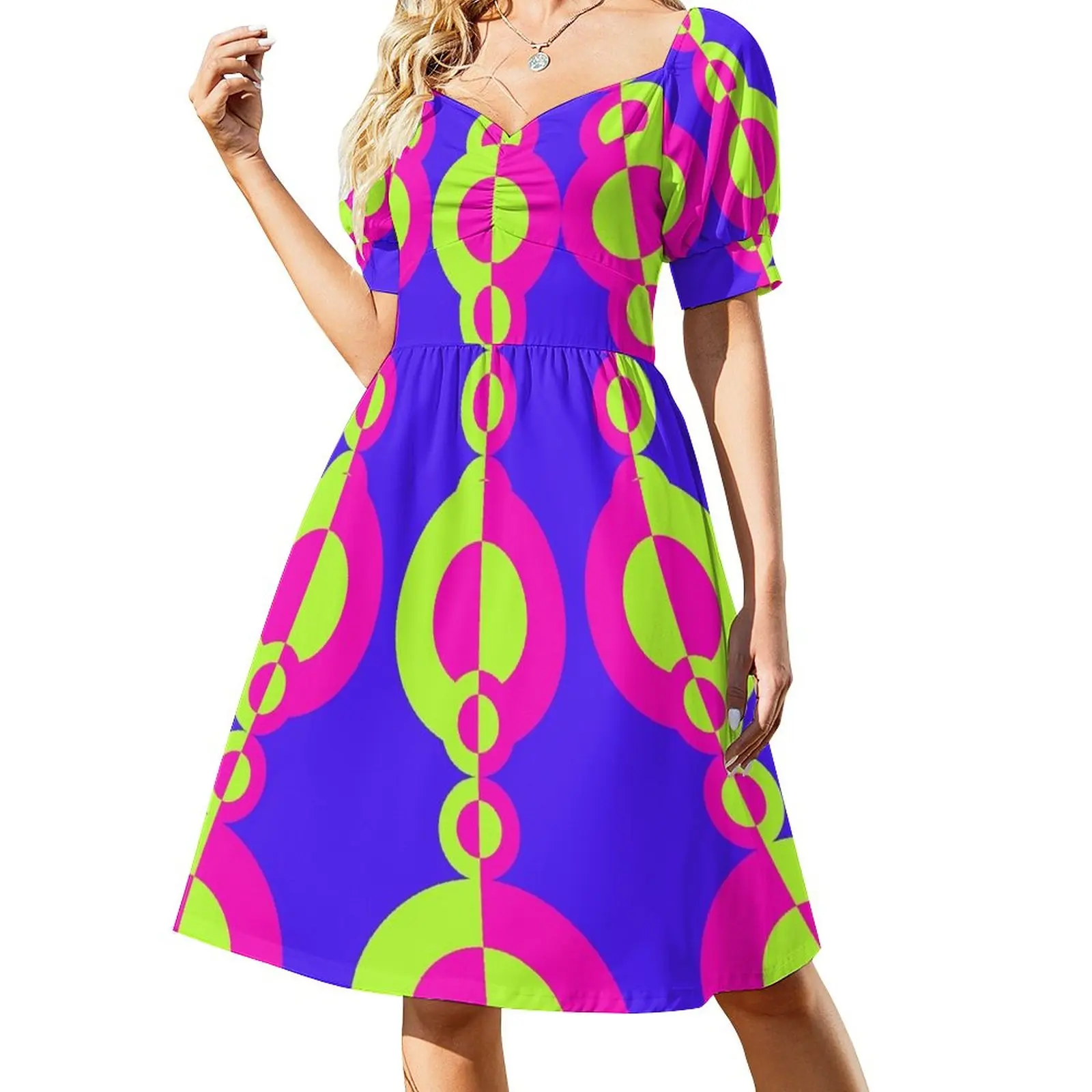 

Retro 1960's Disco Pattern Neon pink green purple Sleeveless Dress summer dress woman 2023 birthday dress for women