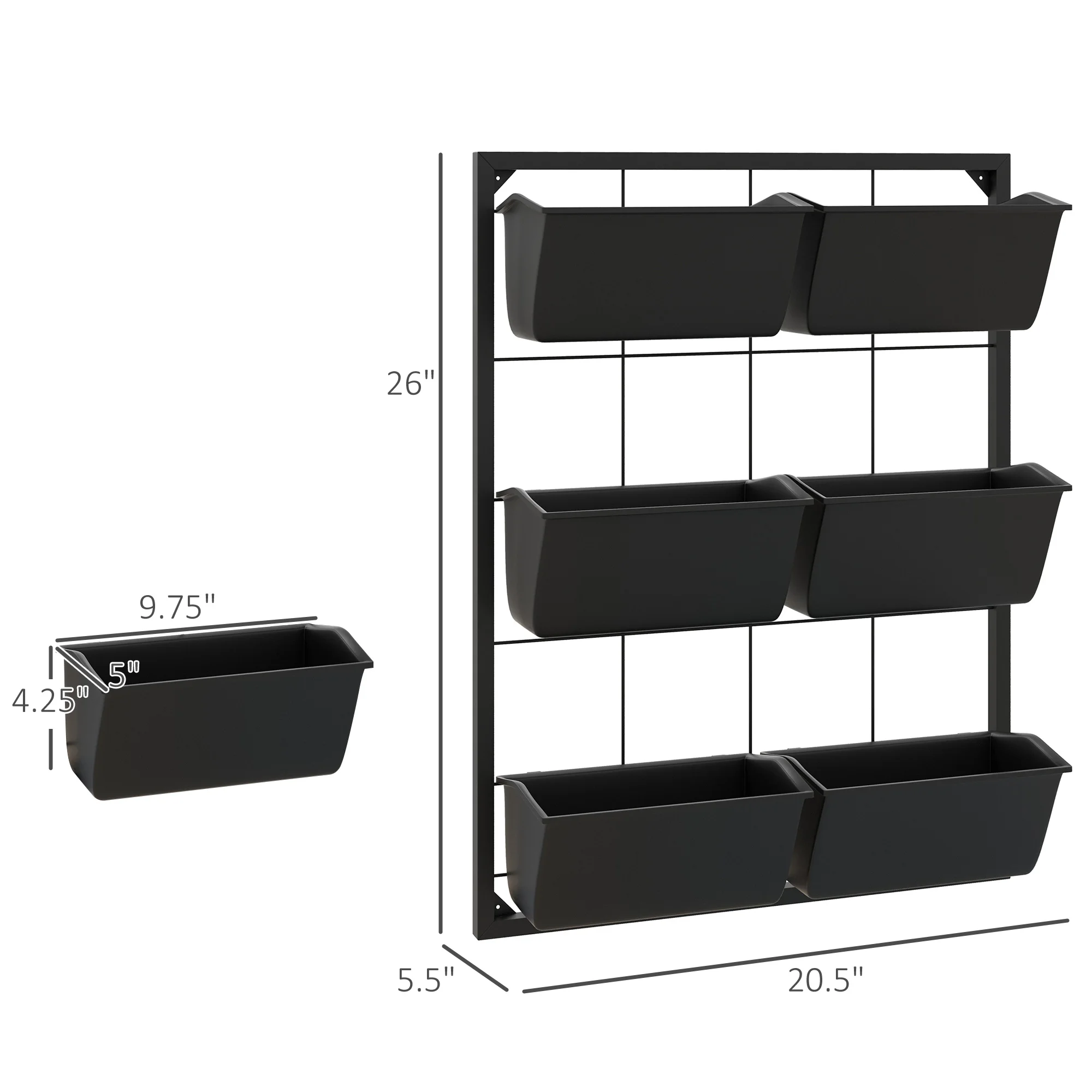 Outsunny 3-Tier Wall Planter with 6 Pots for Indoor and Outdoor Use, Hanging Plant Holder, Self Draining Wall Mounted Planter fo