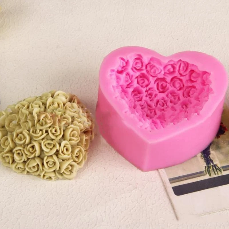 3D Love Heart Rose Flower Silicone Soap Mold Handmade Candle Making Mold Diy Chocolate Cake Decoration Baking Tools Home Gifts