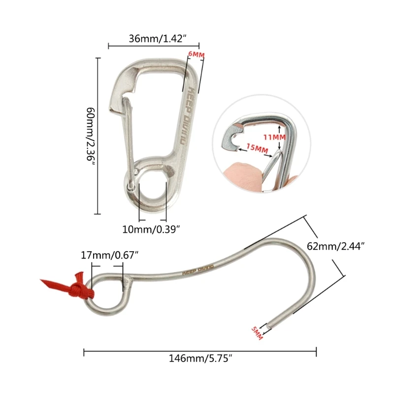 Fixation sécurisée plongée en acier inoxydable, pour corde sécurité sous-marine à tête unique, crochet d'écoulement en