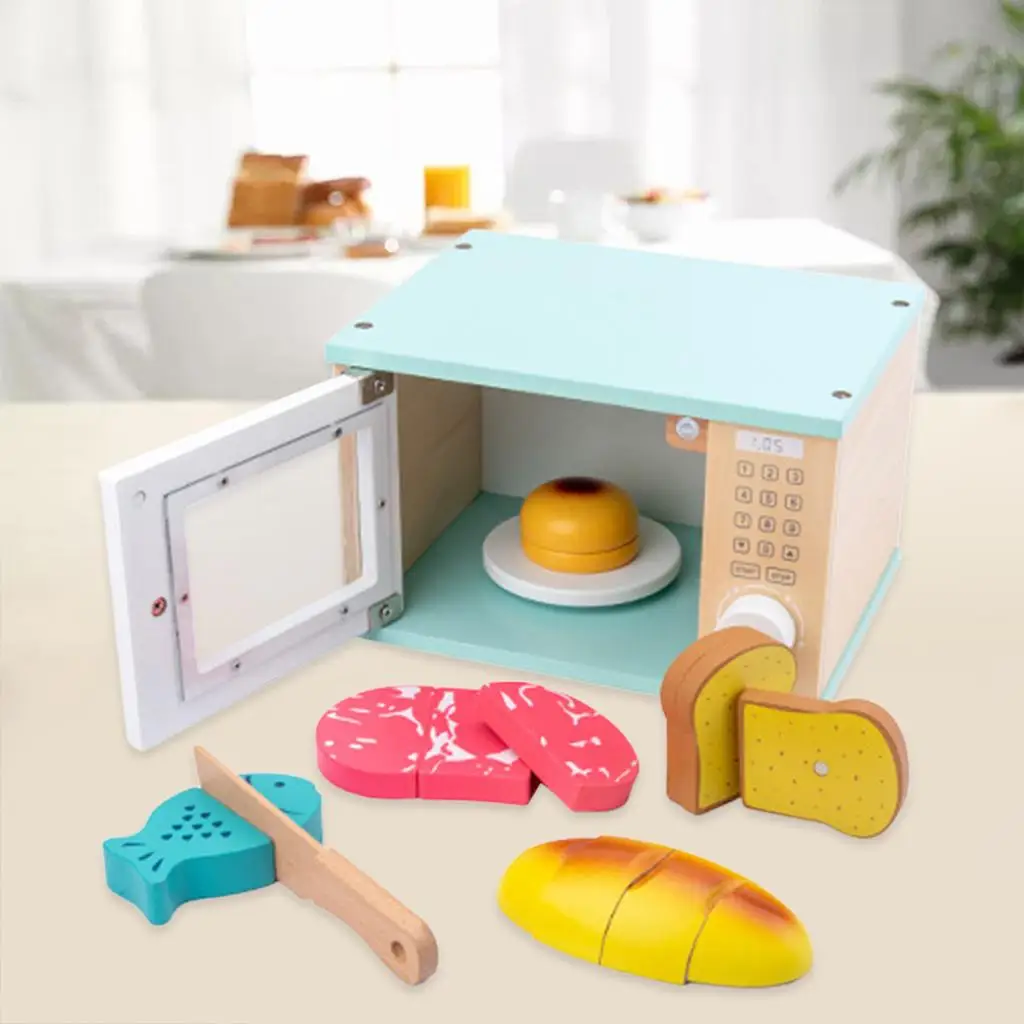 Jouets en bois pour micro-ondes pour bébés, maison de courses précoces, meubles colorés, faire semblant de cuisiner