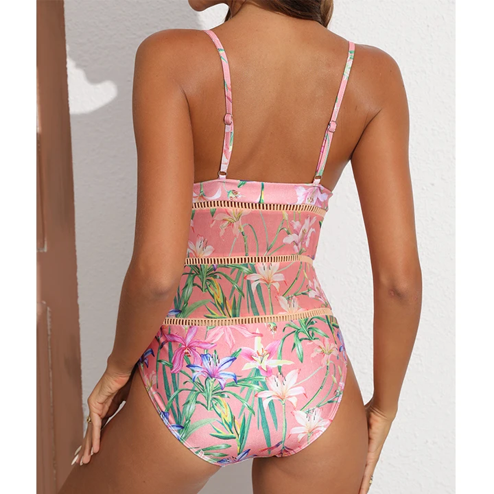 FLAXMAKER Floral Print One Piece Swimsuit and Mesh Splicing Skirt Women Swimwear Push Up Bathing Suit Monokini