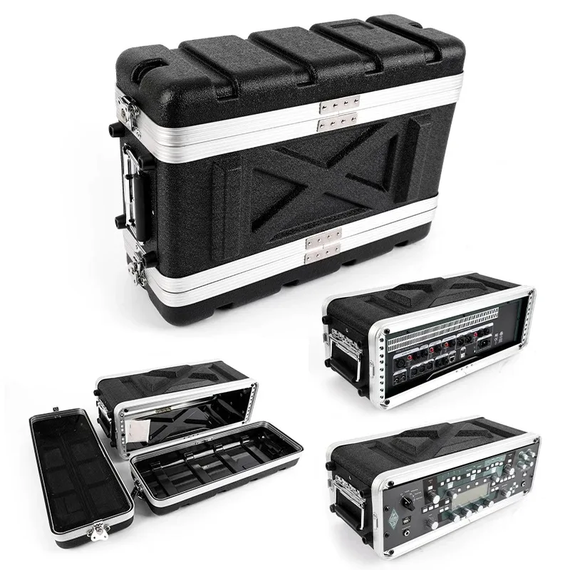 Portable ABS Cabinet with Main Body Depth 310mm, Aviation Box Chassis Rack Shockproof Case for 19 inch Receiver