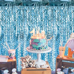 Tinsel Foil Fringe Curtain Glitter Blue Foil Fringe Backdrop Wall for Baby Shower,Mermaid,Under The Sea,Birthday Party Decor