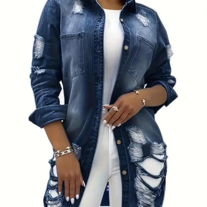 

Women's Slim Fit Denim Jaet Collared Casual Faion Outerwear Autumn Season Svel Trendy Set QOZ6769 2025 Cross-Border...