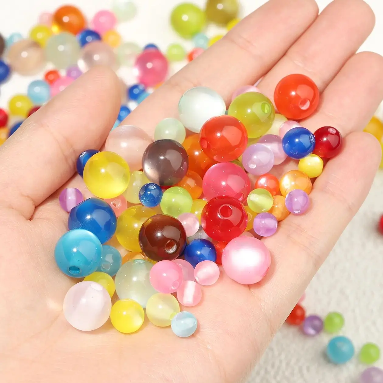 6mm 8mm 12mm Colorful Cat Eye Resin Beads Round Loose Spacer Beads for Jewelry Making Diy Bracelet Necklace Earrings Accessories