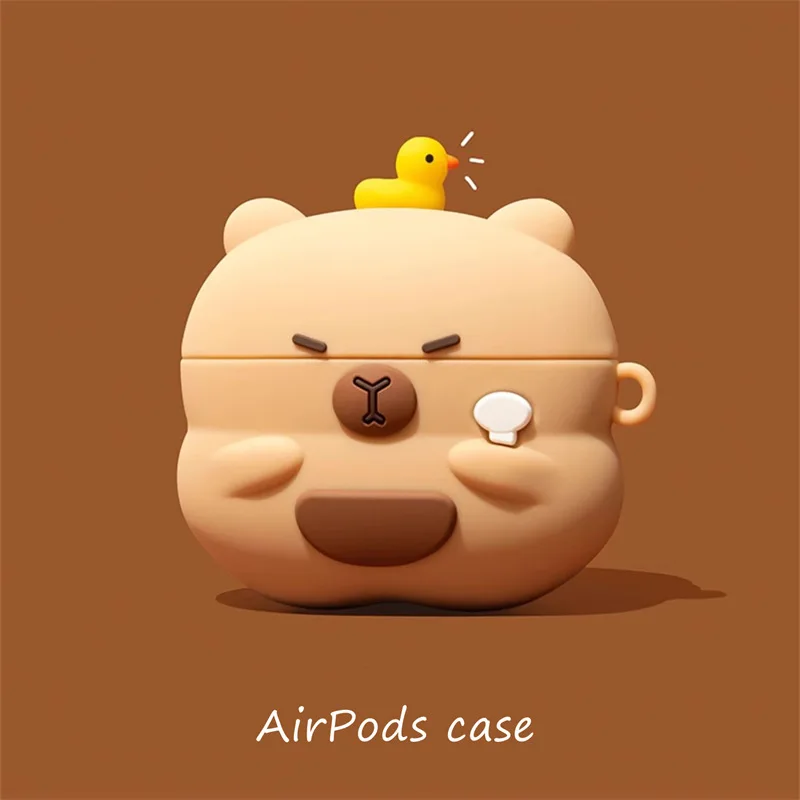 

3D Cartoon Cute Capybara Earphone Case For Airpods 4 1 2 3 Pro Pro2 Duck Bluetooth Headset Cover Soft Shell For Women