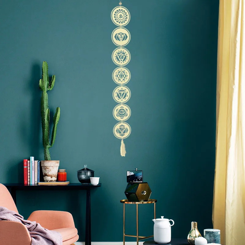 Yoga 7 Chakras Buddhist Lotus Metatron Hexagram Wooden Pendant Tapestry Ojibwe Dreamcatcher Witchcraft Wall Hanging Decor
