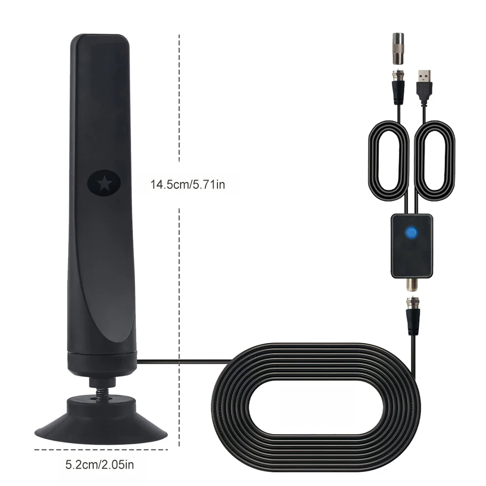 Digital TV Antenna with Signal Booster Suction Cup TV Antenna 50 Mile Range 25DBI Plug Play 1080P Antenna Outdoor Indoor Antenna