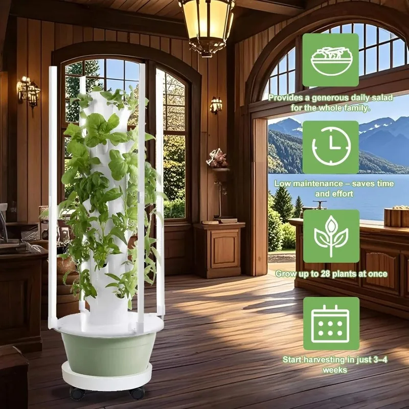 Hydroponic Growing Kit System with 4 LED Grow Lights,Hydroponics Tower Set, 7 Layer 28 Pots Planter, Vertical Hydro Tower Indoor