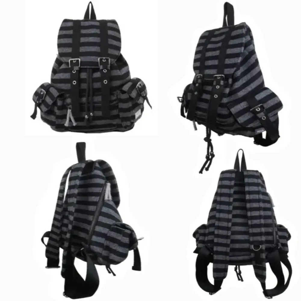 High Quality Korean Style Backpacks Drawstring Design Large Capacity Casual Bookbags Soft Flat Stripe Tote Bags
