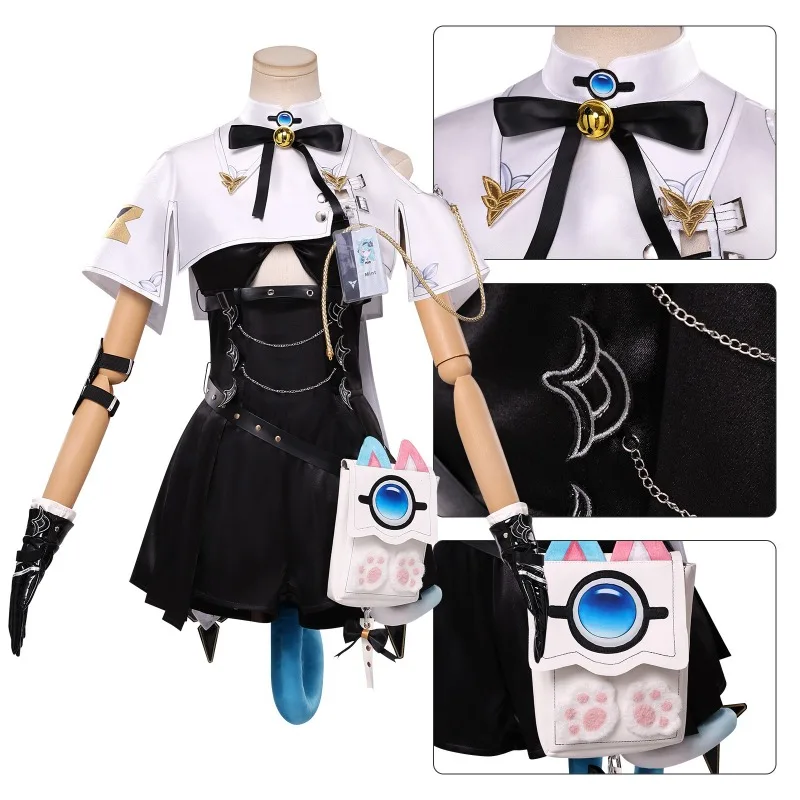 White Black Cropped Sailor Set With Pleated Skirt Blue Collar And Tail Detail For Stage Events Fan Conventions And Role Play