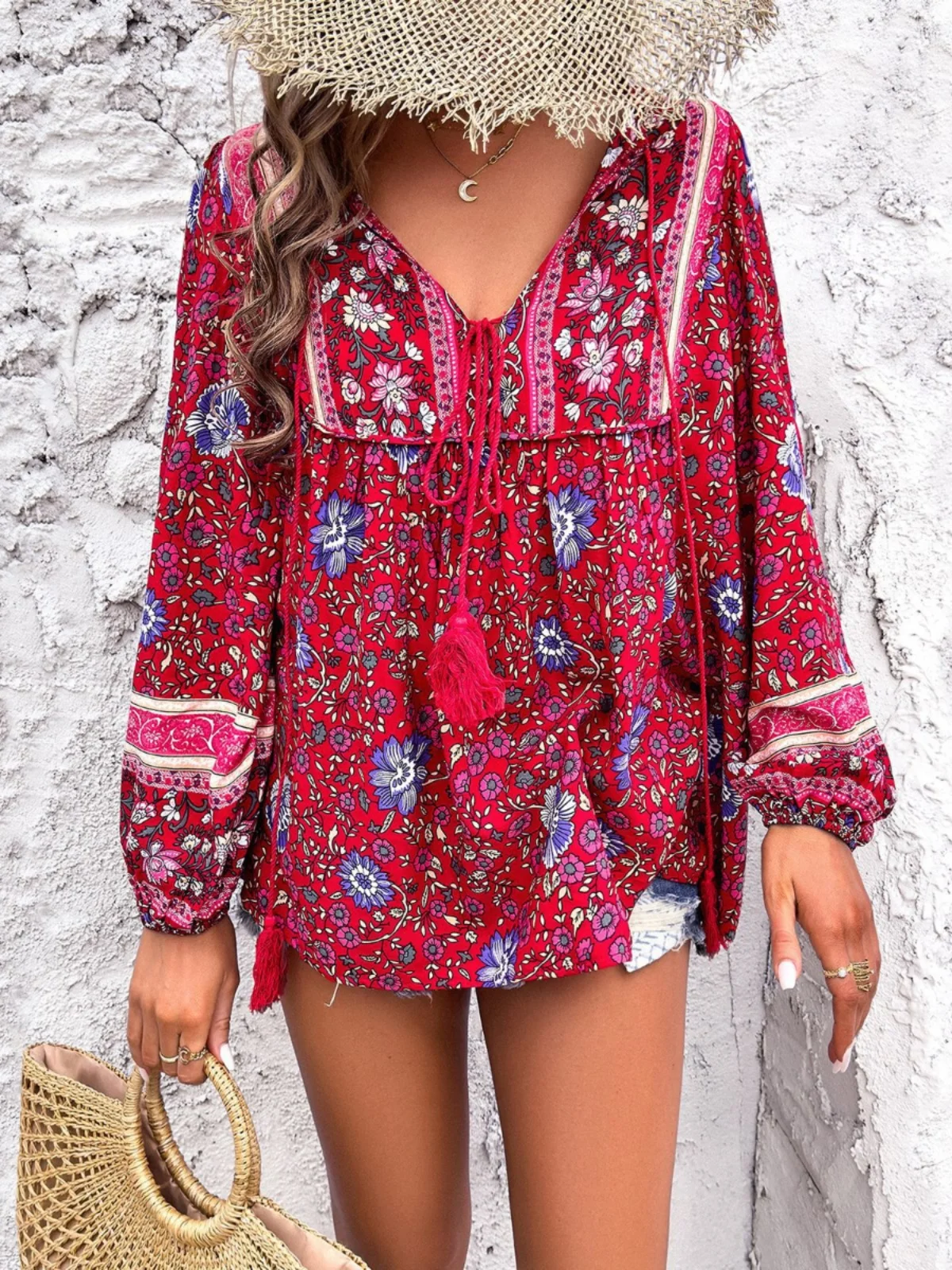 เดรสยาวพิมพ์ลาย Faion Street คอวี แขนพอง ผ้าโพลีเอสเตอร์ สำหรับผู้หญิง ทรงบับเบิ้ล ความยาวปานกลาง เหมาะสำหรับใส่ลำลองหรือวันหยุด