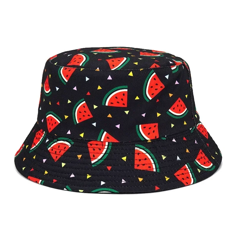 2024 Vintage Printed Fishing Hat Summer Fisherman Hat Reversible Watermelon Bucket Hats for Women Men Street Hip Hop Bucket Cap