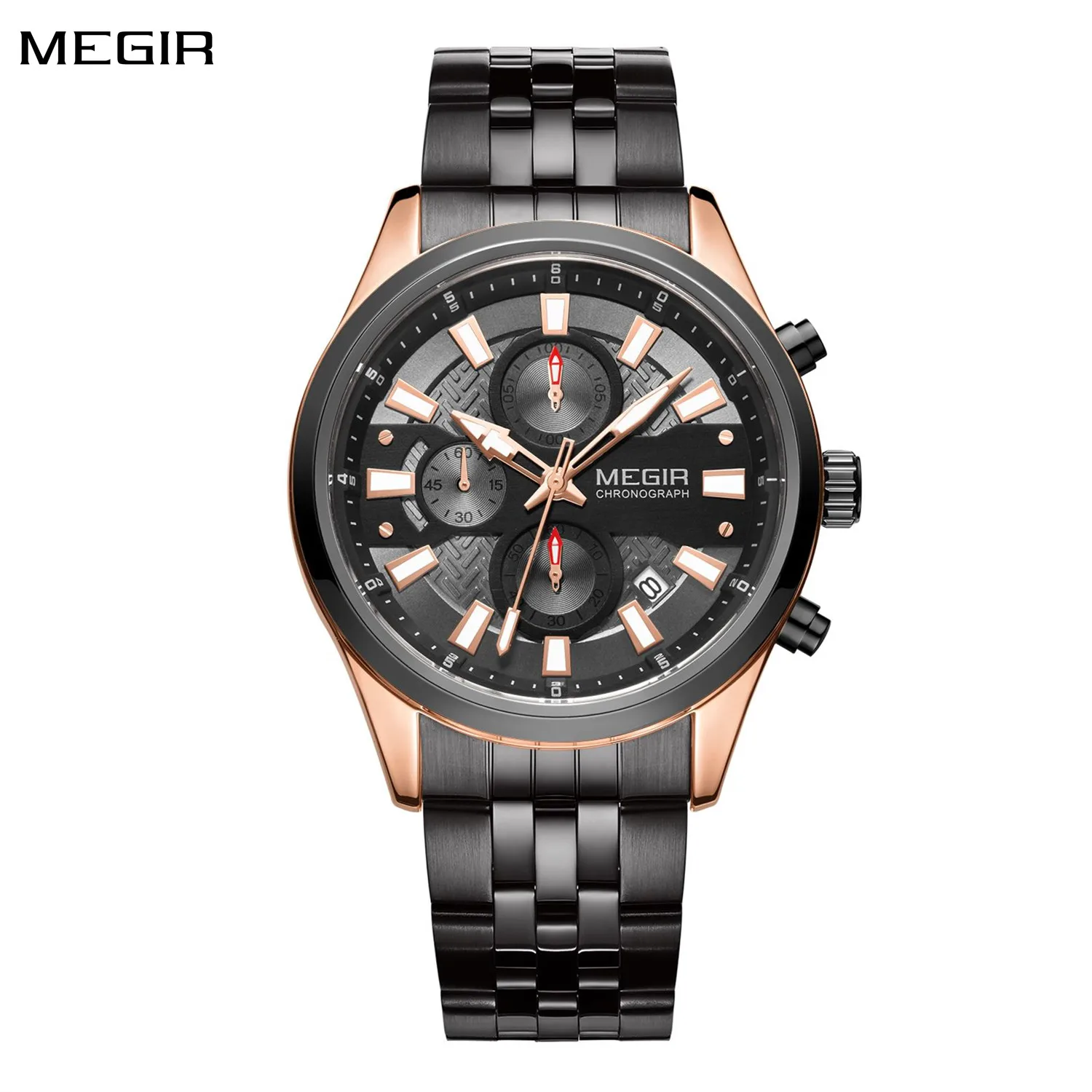 

Часы наручные MEGIR Мужские кварцевые, роскошные брендовые водонепроницаемые спортивные, с хронографом, с браслетом из нержавеющей стали, деловые