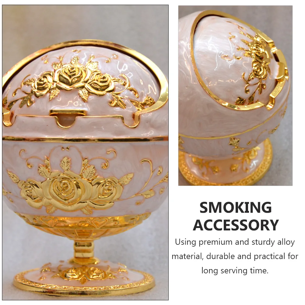 

1pc Luxurious Alloy Ashtray Retro Vintage Cigarette Container Sturdy Design Household Hotel Office Decorative