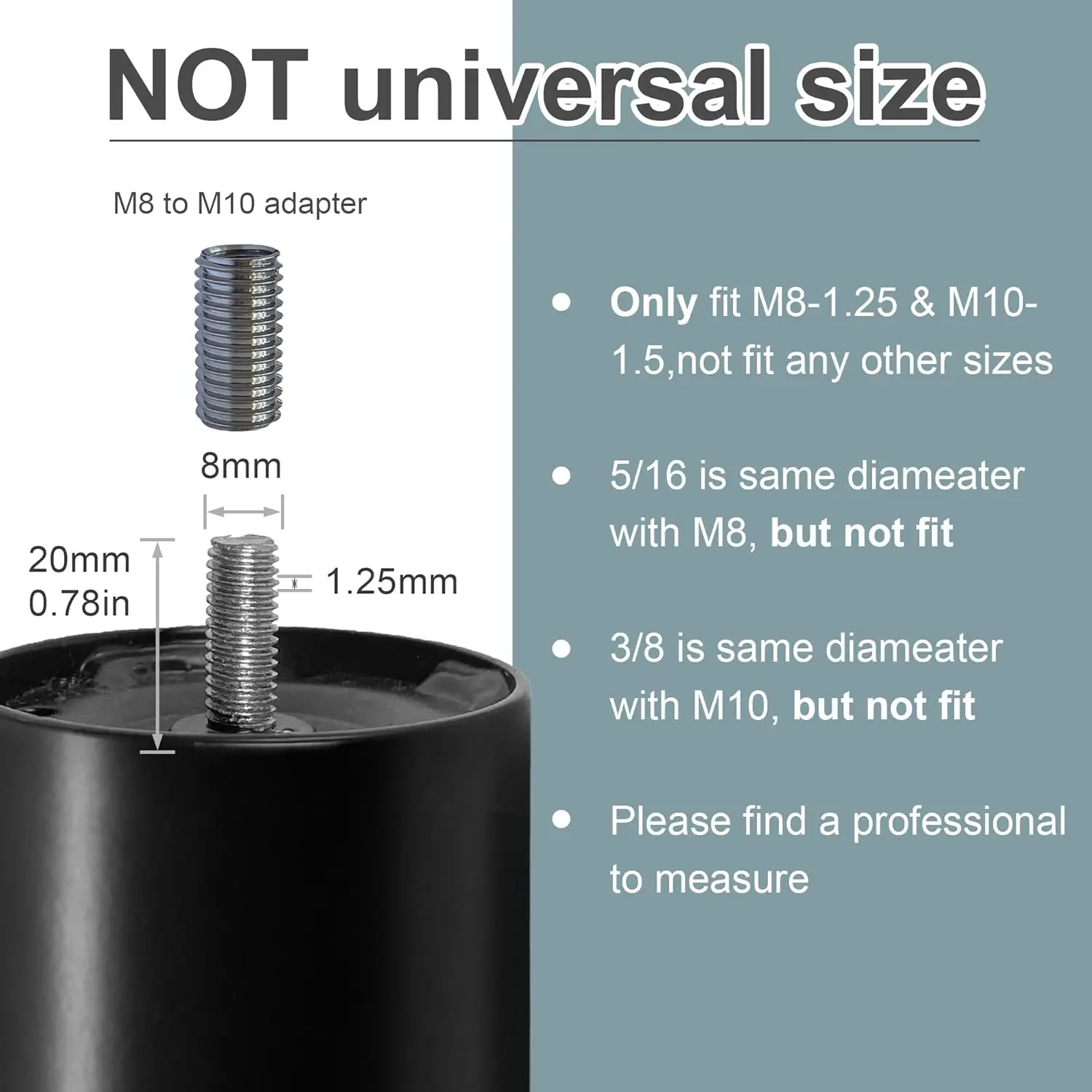

14 H Metal Bed Legs Replacement For Adjustable Bed Base Frame, Metric M8 M10 Threading Set Of 6