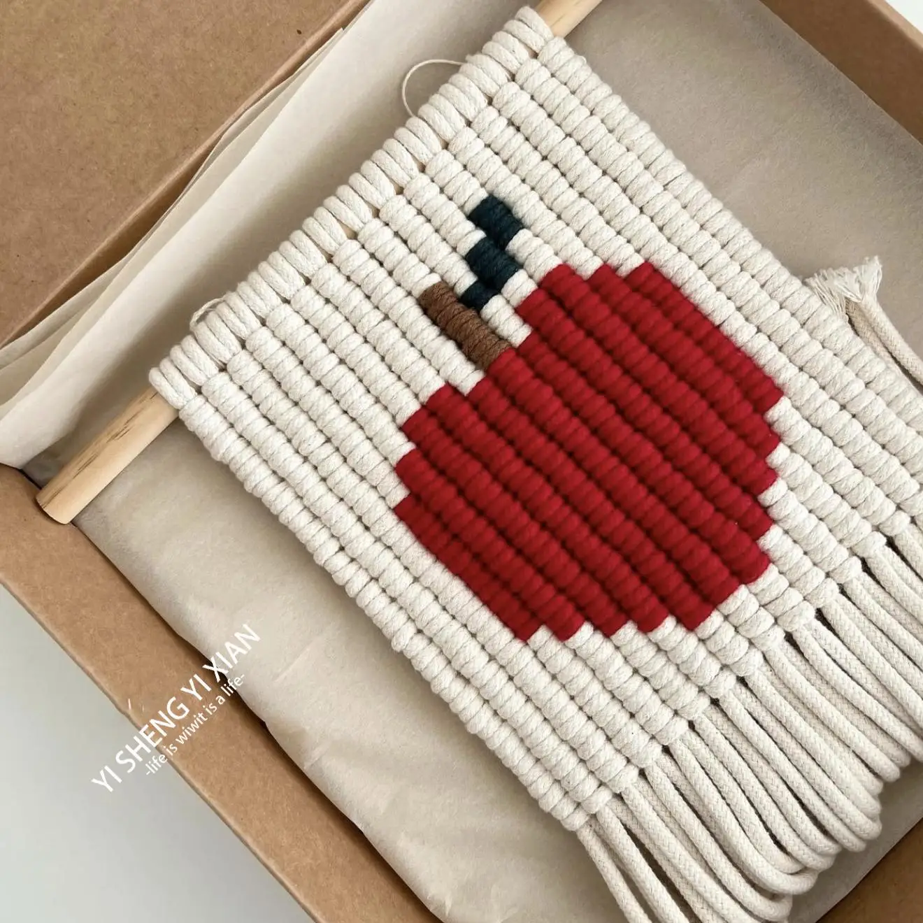 Modern Simple Style Cotton Thread Wall Hanging Tapestry Material Kit DIY Gift Peaceful Joy Fruit Square Shape Home Fabric