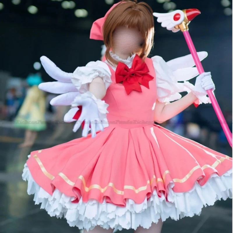 Anime Cardcaptor Sakura Card Captor Cosplay Kinomoto Sakura Cosplay Costume Wig Pink Lolita Dress Halloween Fancy Cos Party Suit