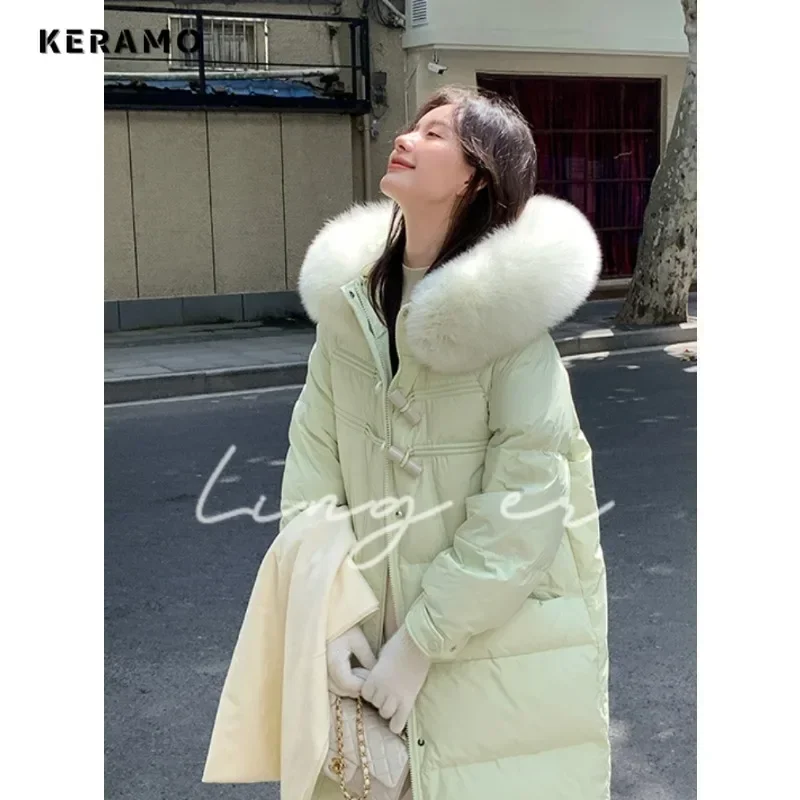 

Women's Warm Sweet Casual Solid Color Long Sleeve Hooded Maxi X-Long Parkas Jacket 2023 Winter Elegant Single Breasted Warm Coat