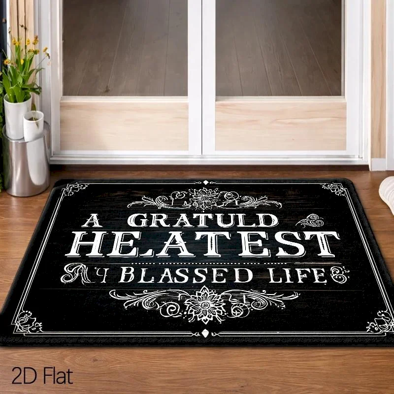 VIKAMA Retro Letter Door Mat, Black Wood Grain Anti Slip Soft Floor Mat, Indoor Entrance Carpet, Home Decoration