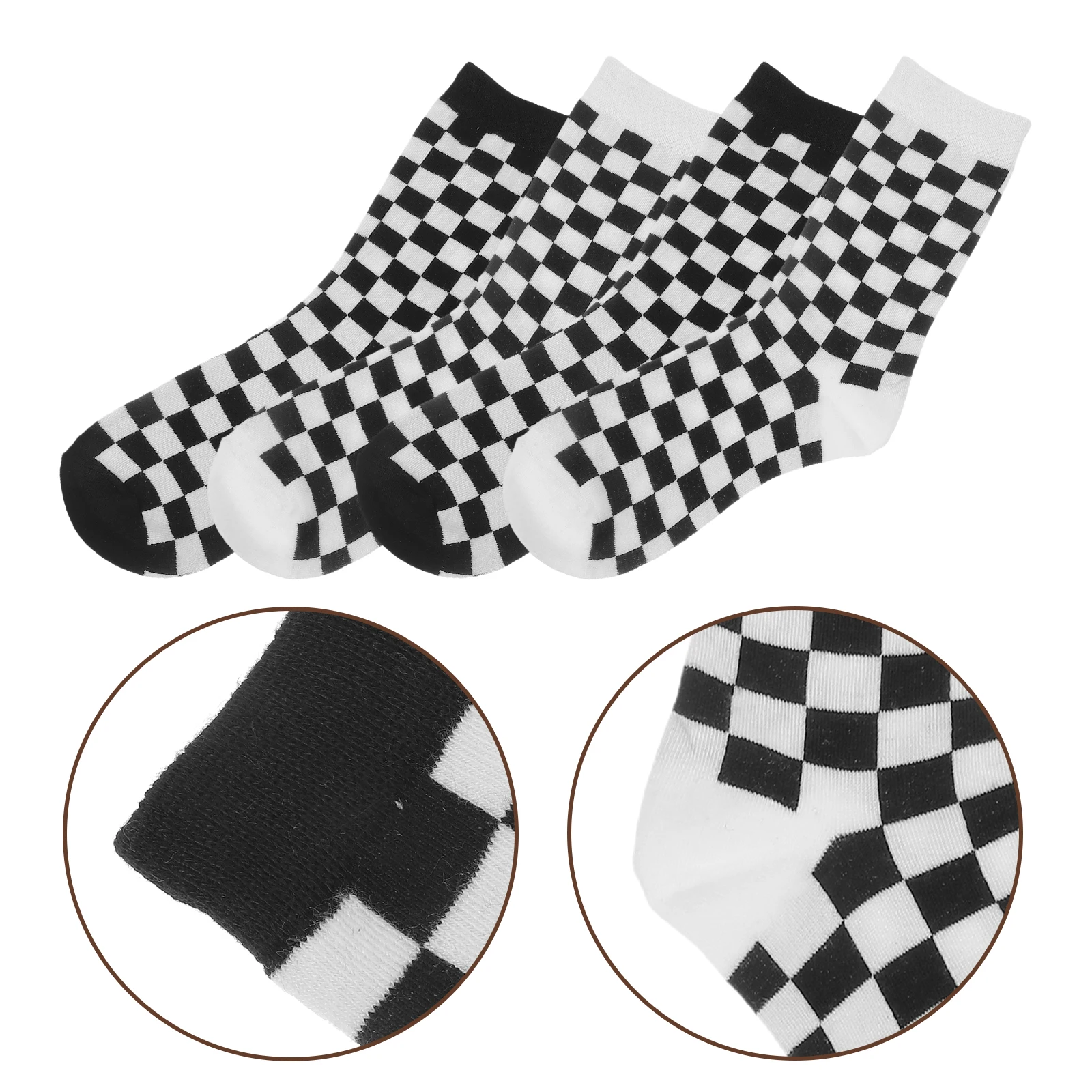 

2 пары черно-белых клетчатых носков, хлопковые дышащие влагоотводящие мягкие удобные всесезонные повседневные спортивные носки
