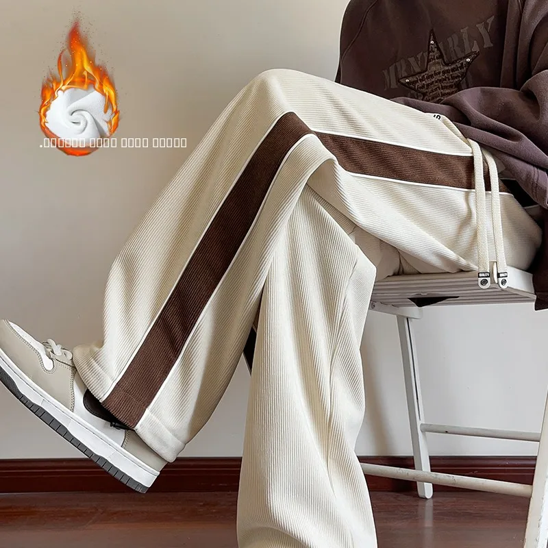 

Men's Corduroy Pants Thiened Fce Wide Leg Autumn Winter Casual Long Trousers Comfortable Loose Fit Straight Tube Trousers