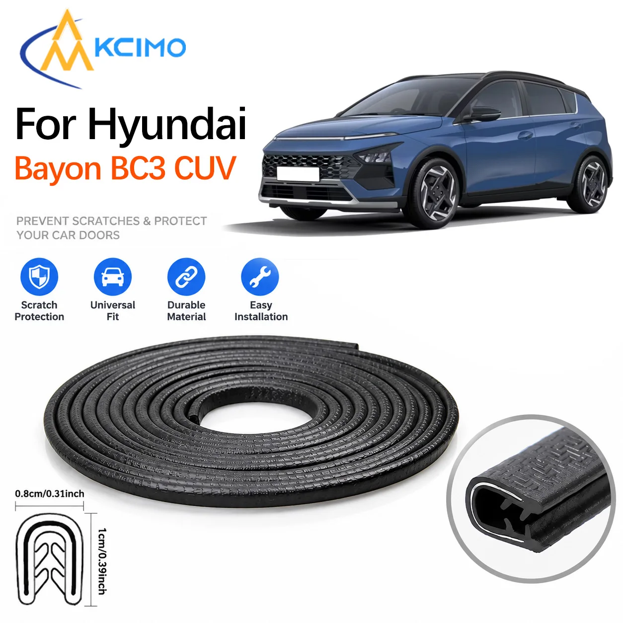 Car Door Edge Anti Scratch Guard For Hyundai Bayon BC3 CUV 2021-2025 PVC Seal Strip With Built‑in Steel Sheet