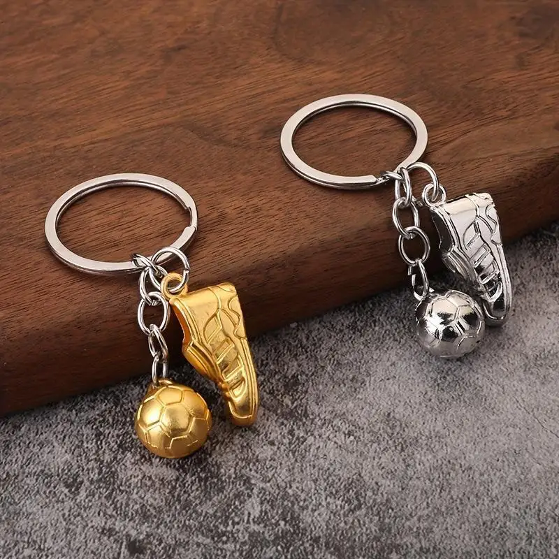 Silver/Gold Football Shoe & Football Keychain, Zinc Alloy Material, Sports Accessory, Fan Gift for Men and Women