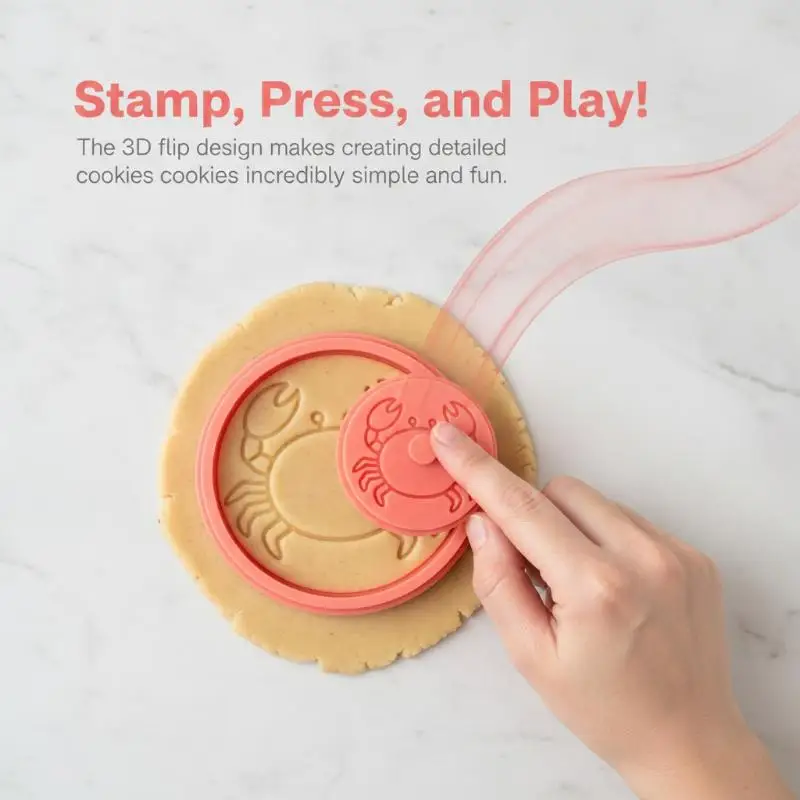 8 Pcs/Set DIY Cookie Molds Cartoon Cookies 3D Stereo Cookie Press Baking Tools Marine Animal Patterns Christmas Patterns Mold