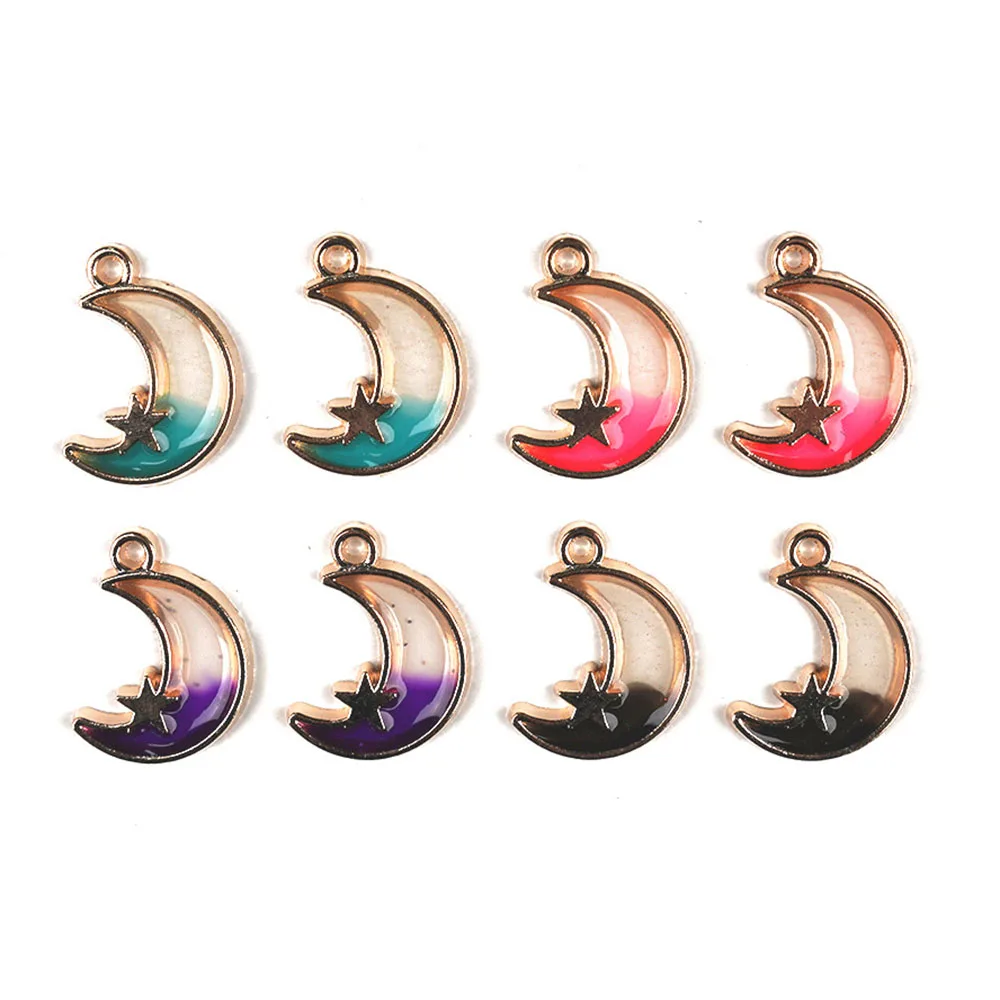 10pcs/lot Moon Enamel Charms Star Pendants Floatings DIY Jewelry Making Handmade Craft