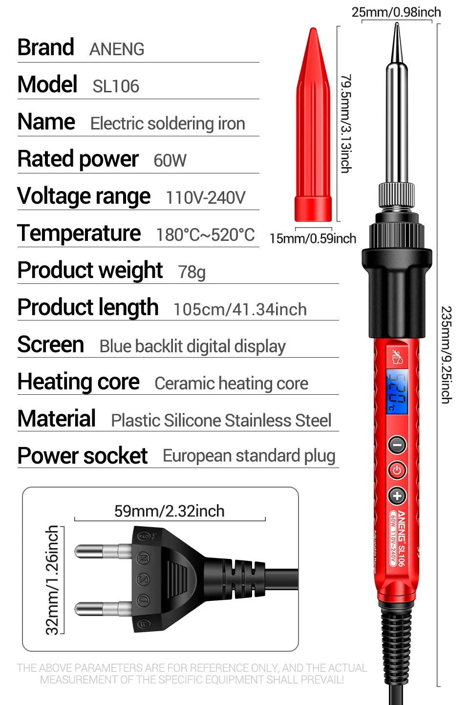 ANENG SL106 60W Lötkolben-Set, Einstellbare Temperatur, Schweißausrüstung, US-Stecker, Schweiß- und Reparatur-Lötkit, Werkzeuge – Detail 14