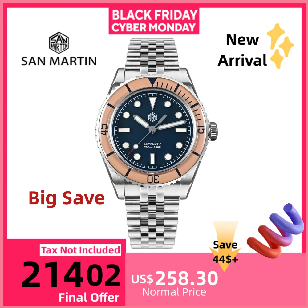 

San Martin 40 мм с сапфировым безелем NH35 часы для мужчин наручные часы для дайвинга механический роскошный браслет с 5 звеньями BGW-X1 20ATM SN0133