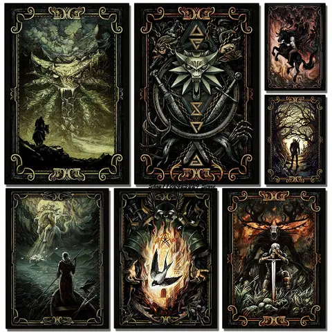 Classic Game Witcher Game Poster White Wolf Forest Knight Canvas Painting Game Room Internet Cafe Wall Decoration Painting
