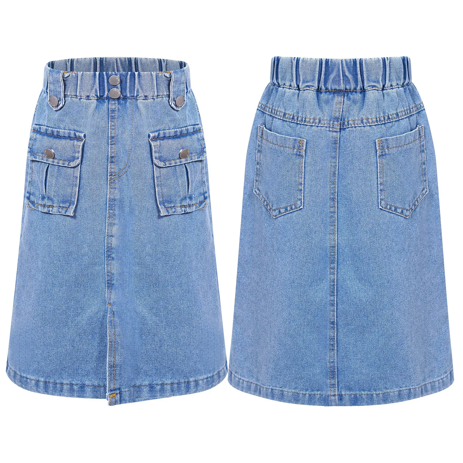 Fashion Kids Girls Denim Skirt Korean Style 2024 Spring Summer High Waist Elastic Waistband Midi Skirts Casual Children Clothes