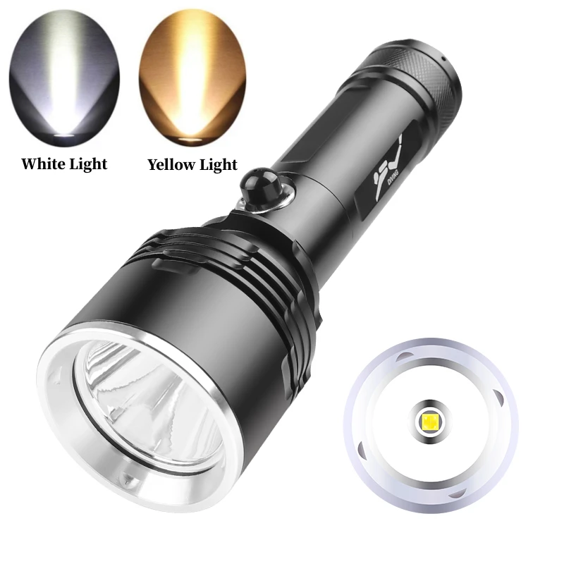 Super Bright LED Diving Flashlight XHP70 Yellow /White IPX8 Waterproof Professional Diving Torch Powered by 26650 Battery