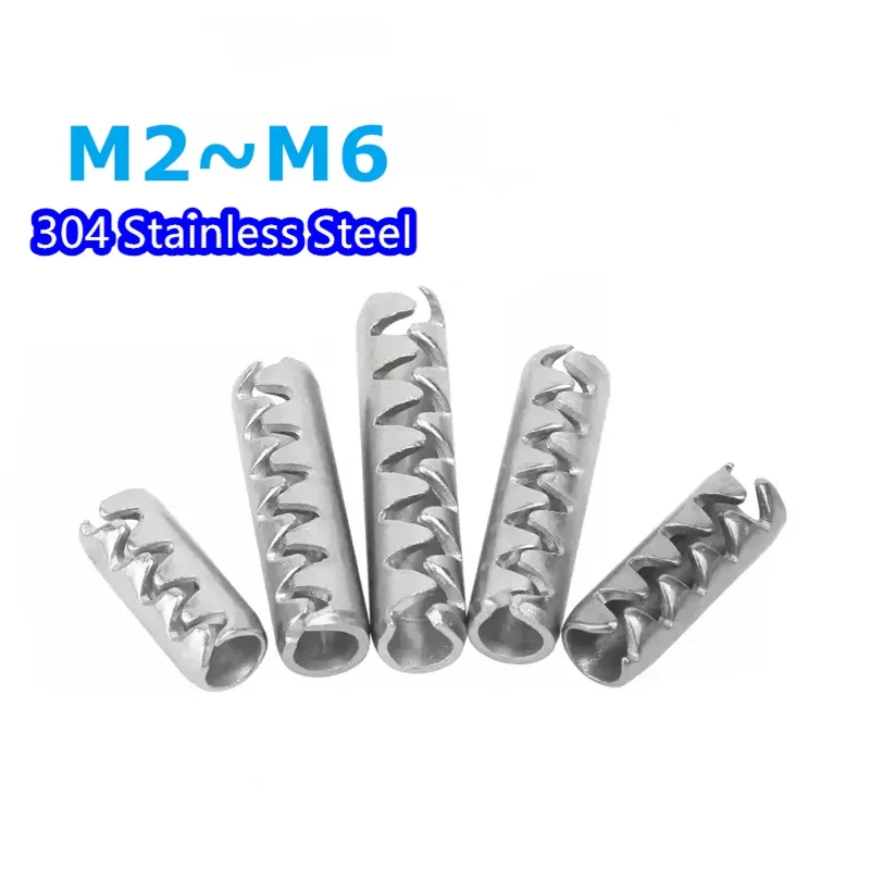 304 Stainless Steel Toothed Open Elastic Pin Toothed Cylindrical Pin M2 M2.5 M3 M4 M5 M6