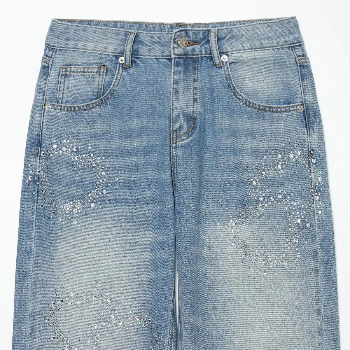JNLEAOG Low Waist Shiny Sequin Denim Jeans Women's Fashion Versatile Summer New Arrival French Style Standard Fit Polyester