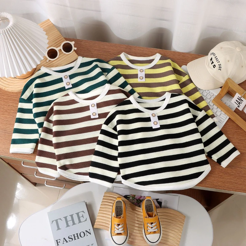 

Children's Sweater Long-sleeved Bottoming Shirt Boys and Girls Spring and Fall Korean Hoodless Tops Baby Knitted T-shirt