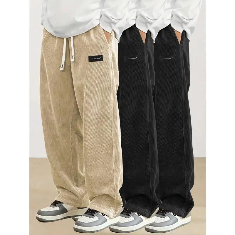 3pcs Men's Vintage Loose Fit Straight Leg Trousers Casual Pants Neutral Style Summer Collection Other Material 100%
