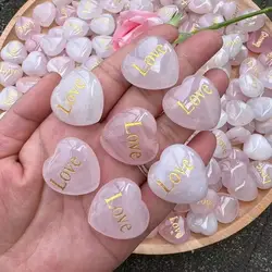 Natural Crystal Love Rose Quartz Heart Carving Crafts Healing Stone For Room Decoration