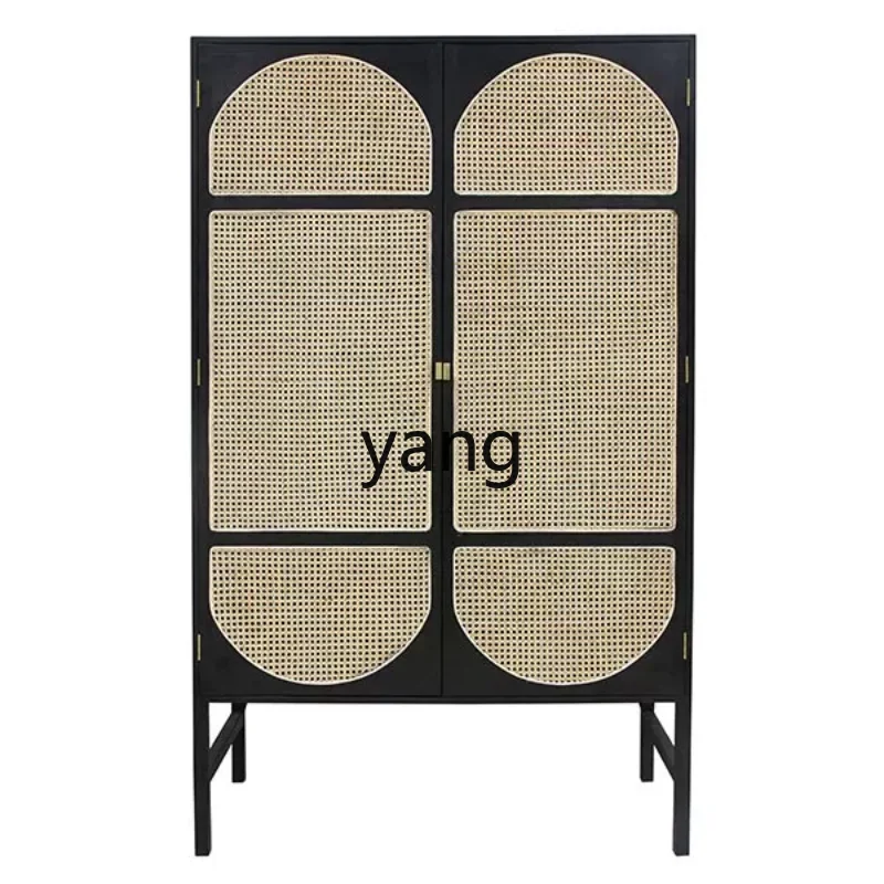 Yjq Solid Wood Rattan Cabinet Middle and Ancient Bedroom Storage Bed & Breakfast Curio Cabinet Wardrobe Simple