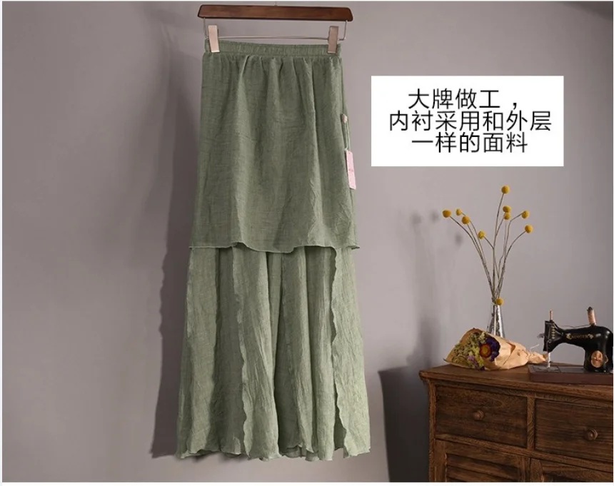 High Quality Cotton Linen Maxi Skirt Womens Casual Elastic High Waist Pleated A-Line Beach Skirts Boho  Feminina Faldas Jupe