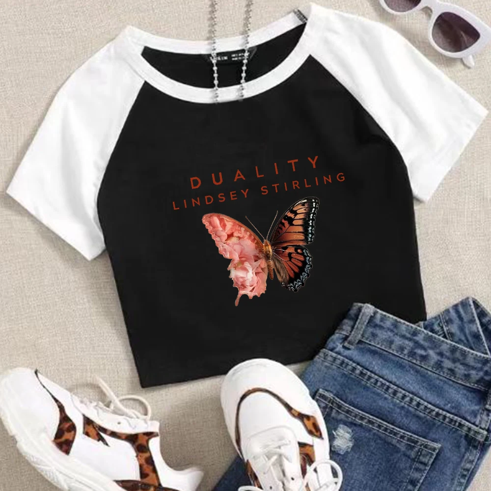 Lindsey Stirling Duality 2024 Crop Tops T-Shirt Girls Music Fans Gift Regular Fashion Super-short O-Neck Short Sleeves Casual