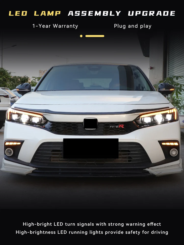 

Фара для Honda Civic G11 2022 2023, обновление, полностью светодиодный проектор DRL, 3-объективный сигнал, динамическая передняя лампа, аксессуары для инструментов