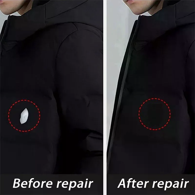 رقعة إصلاح قماش ذاتية اللصق باللون الأسود العالمي (قطعتان) - إصلاح فوري بدون قطع للسترات والمعاطف السفلية #4