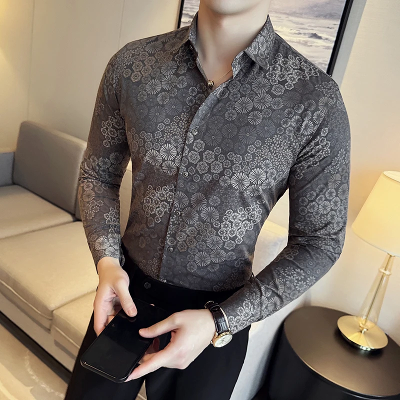 2024 Spring Flower Shirts Men High Quality Casual Business Shirt Slim Fit Long Sleeved Non-iron Shirt Social Streetwear M-4XL