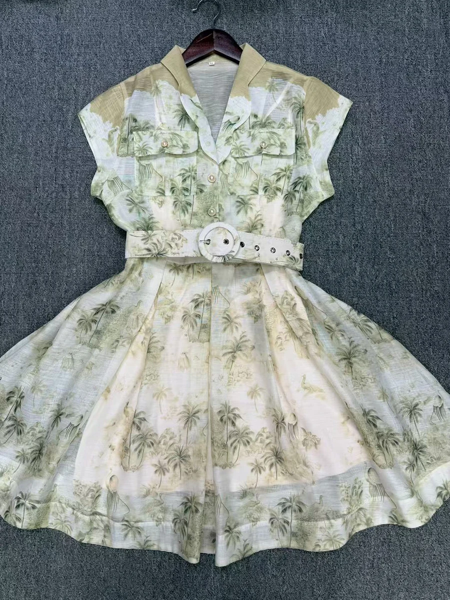 เดรสพิมพ์ลาย VGH น่ารัก สไตล์สดใส ช่วยพรางหุ่น สำหรับผู้หญิง คอวี แขนสั้น เอวสูง แต่งเข็มขัด ดีไซน์ต่อผ้า สไตล์หรูหรา สำหรับฤดูใบไม้ผลิ รุ่นใหม่