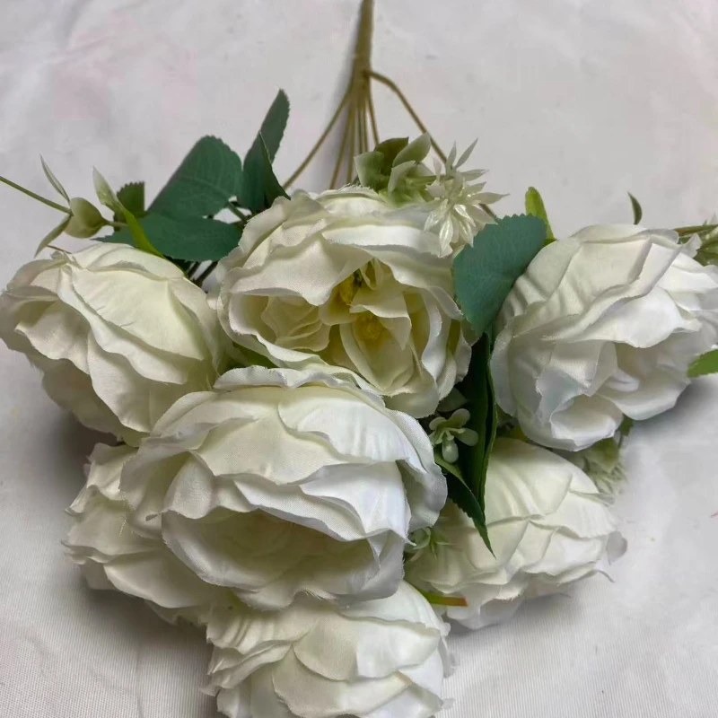 2/5 Stück Künstliche 7-köpfige Rosensträuße aus Seide, Kunstblumen für Hochzeitsdekoration, Rosa Austin-Rosen, Simulationsblumen für Saaldekoration – Detail 7